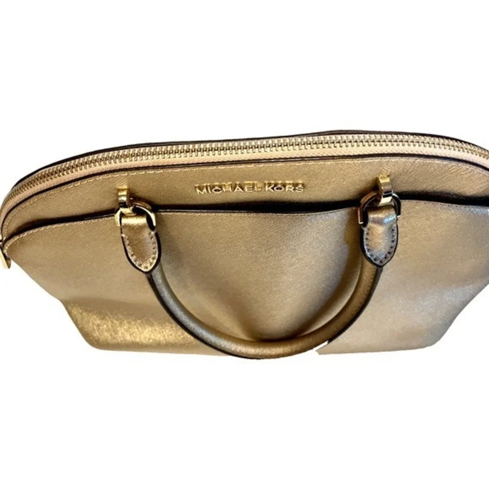 Michael Kors Emmy Dome Satchel Purse‎ Crossbody Metallic Gold Medium